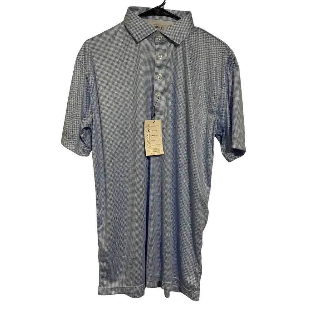COLLARS & CO Polo Shirt Large Blue Houndstooth Performance Stretch NWT - Picture 2 of 11